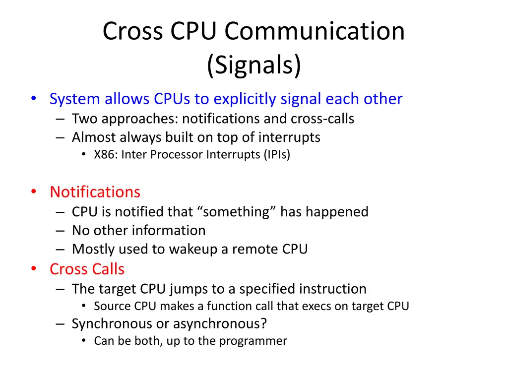 cross cpu communication signals system allows
