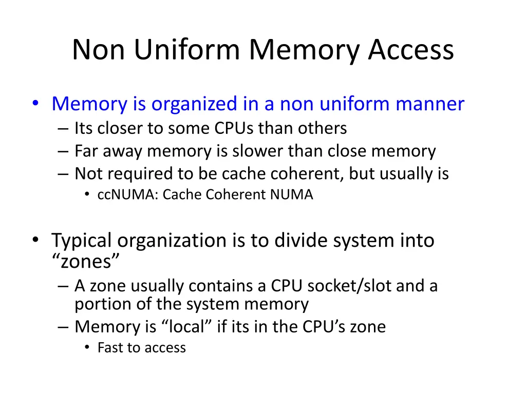 non uniform memory access