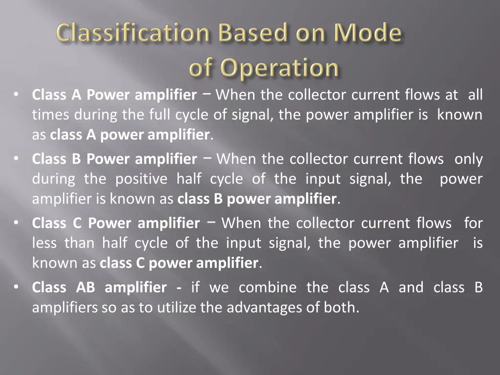 class a power amplifier when the collector
