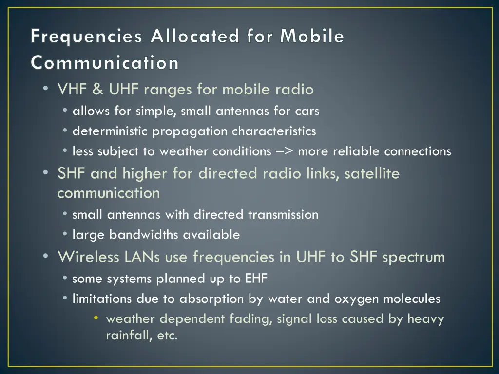 frequencies allocated for mobile communication