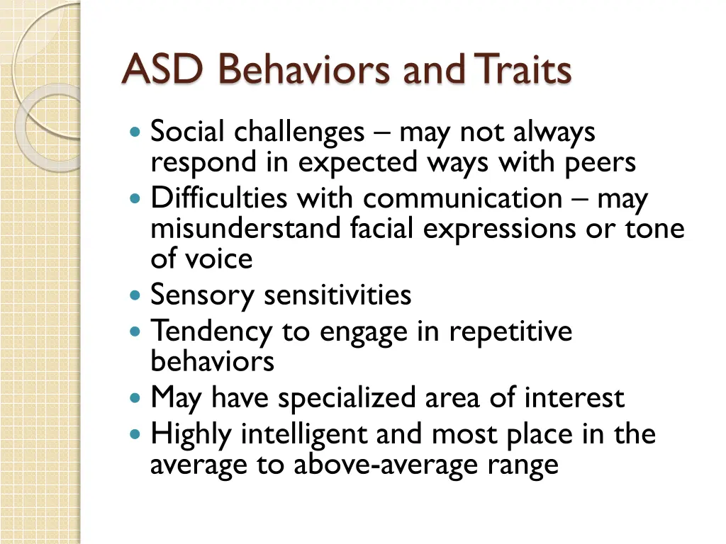 asd behaviors and traits