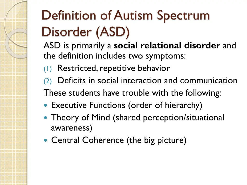 definition of autism spectrum disorder