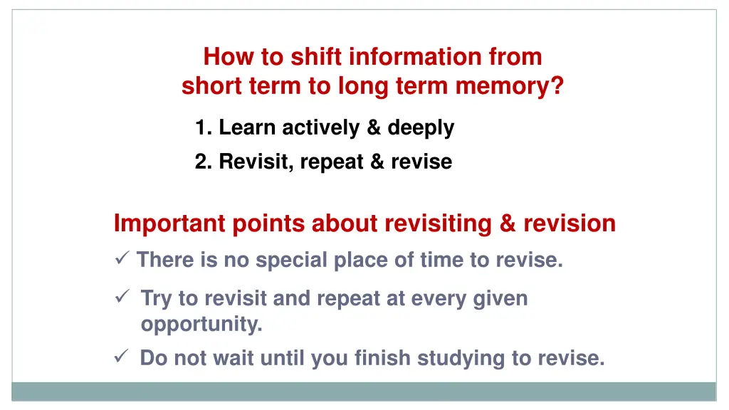 how to shift information from short term to long