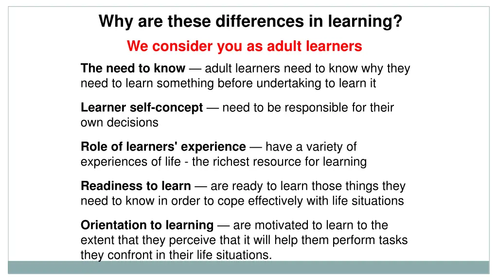 why are these differences in learning we consider