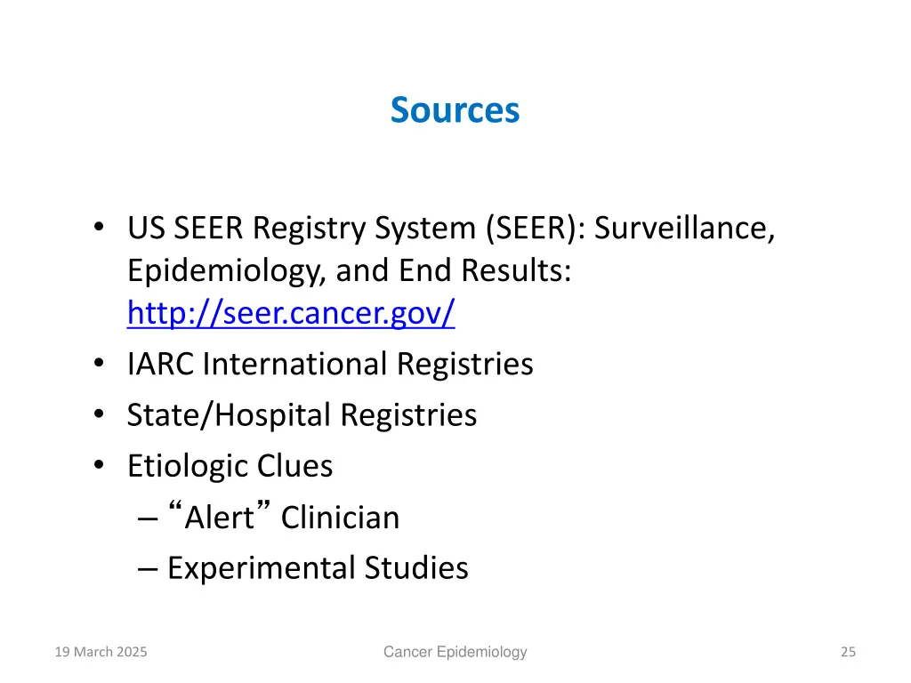 cancer epidemiology sources