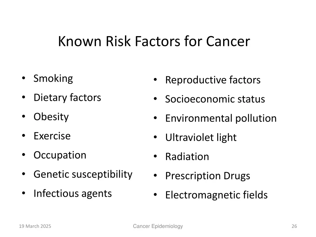 known risk factors for cancer