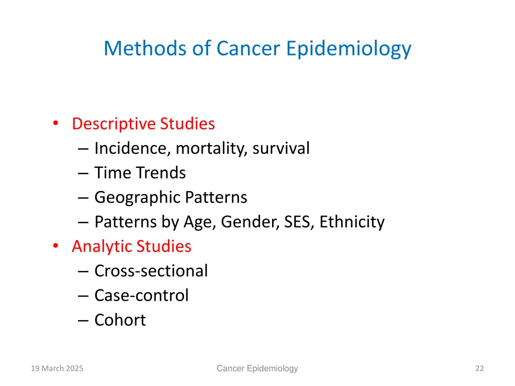 methods of cancer epidemiology