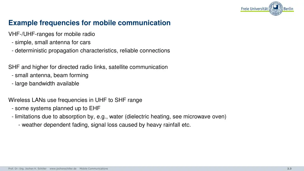 example frequencies for mobile communication