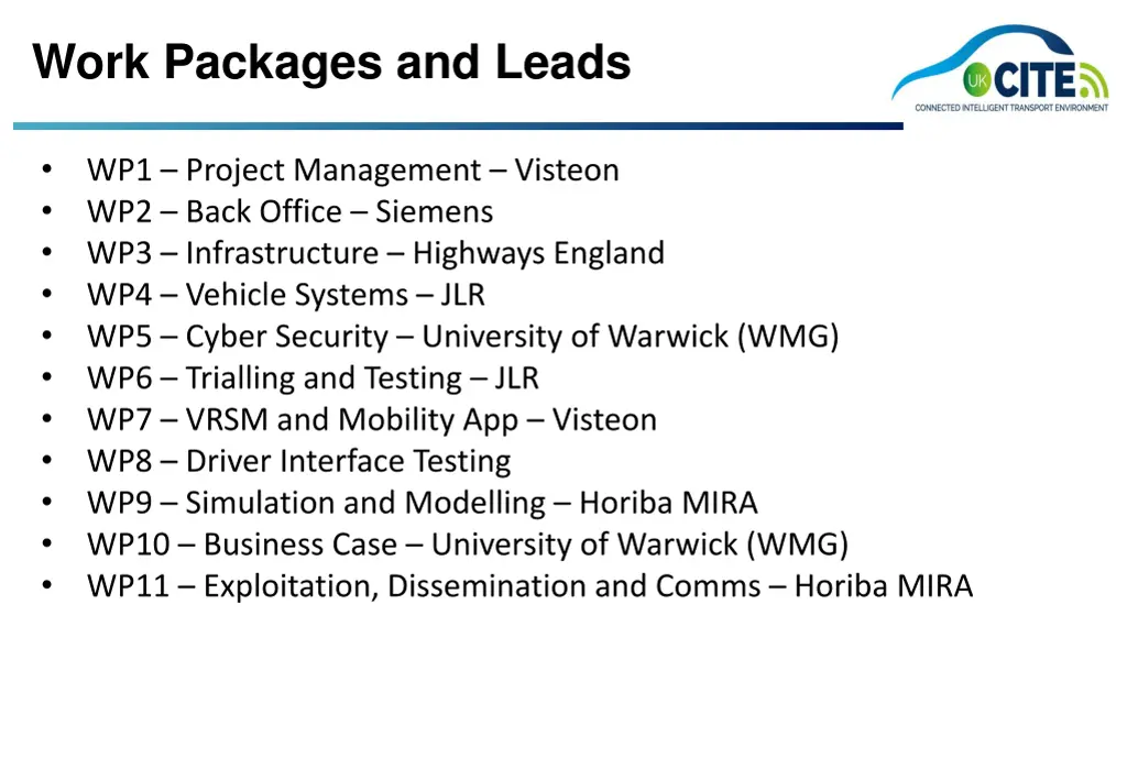 work packages and leads