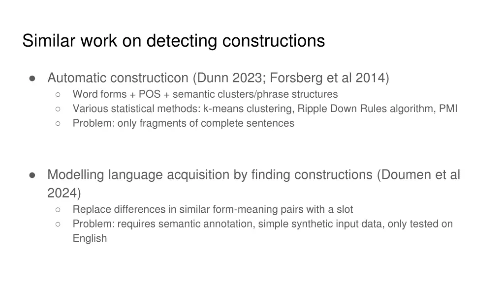 similar work on detecting constructions