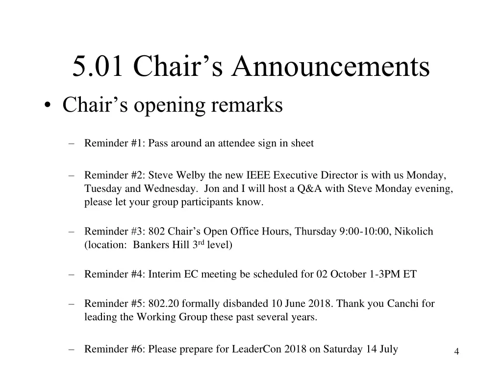 5 01 chair s announcements chair s opening remarks