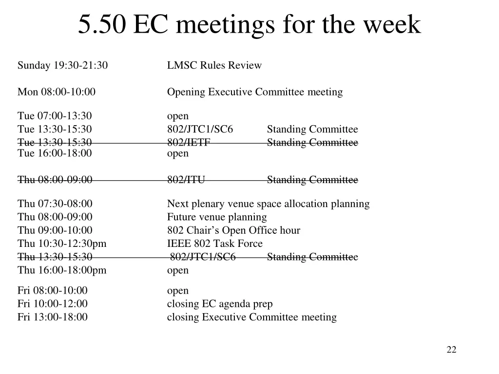 5 50 ec meetings for the week