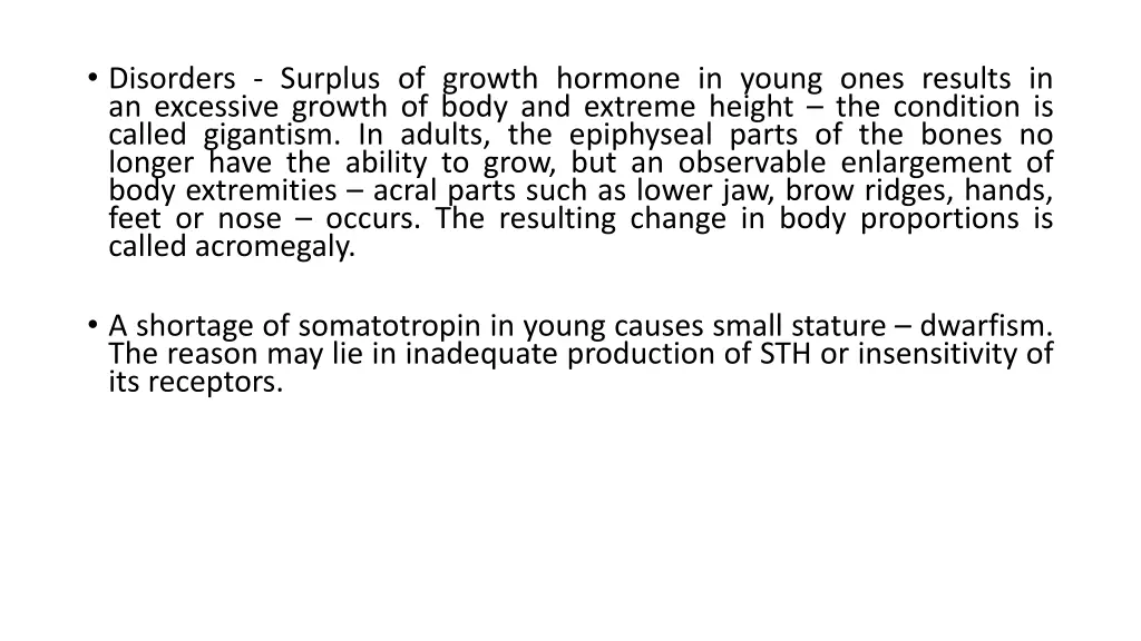 disorders surplus of growth hormone in young ones