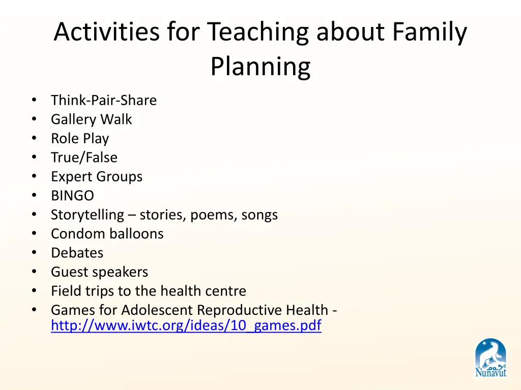 activities for teaching about family planning