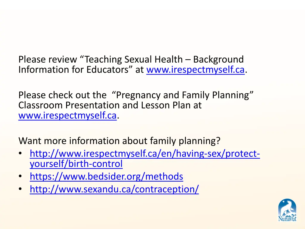 please review teaching sexual health background