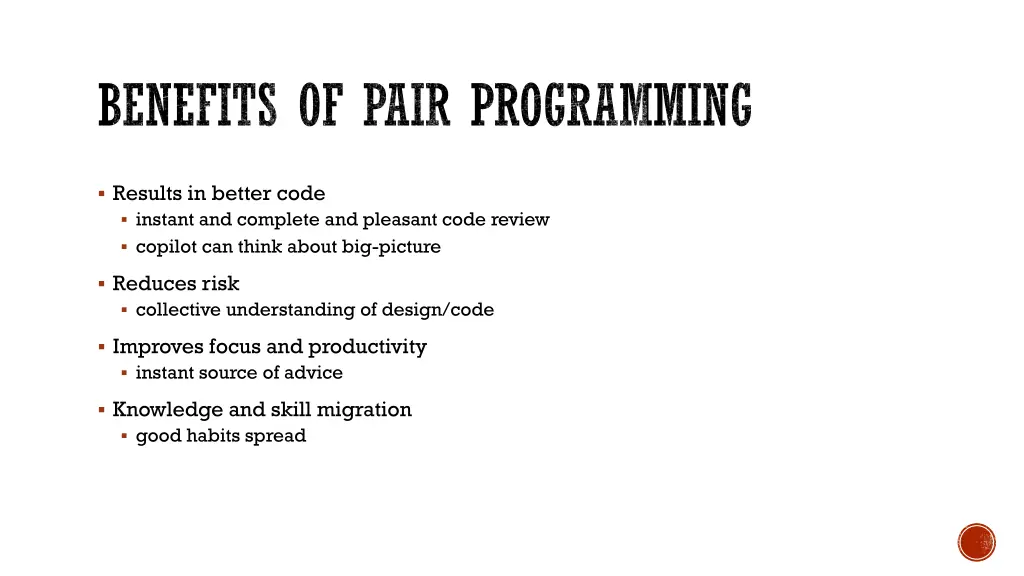 benefits of pair programming