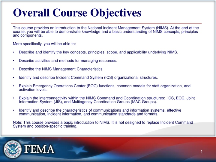 overall course objectives