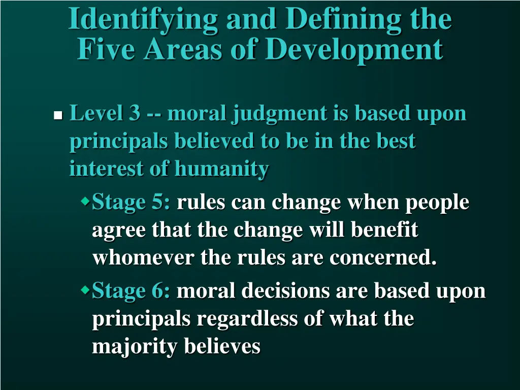 identifying and defining the five areas 13
