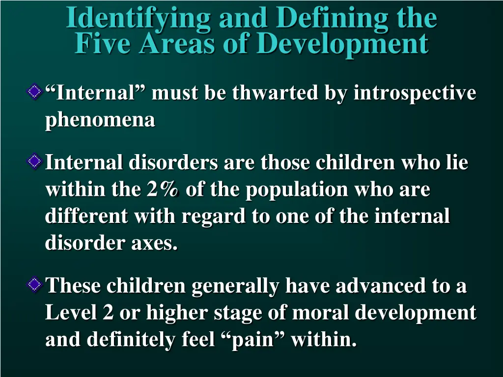 identifying and defining the five areas 19