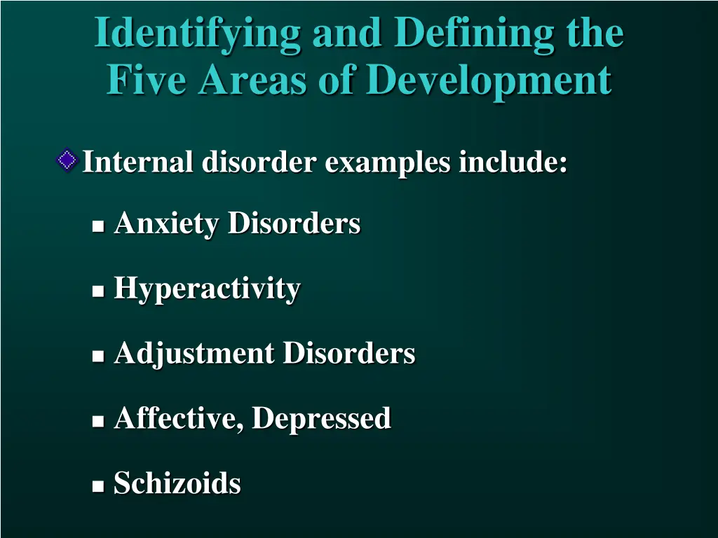 identifying and defining the five areas 20