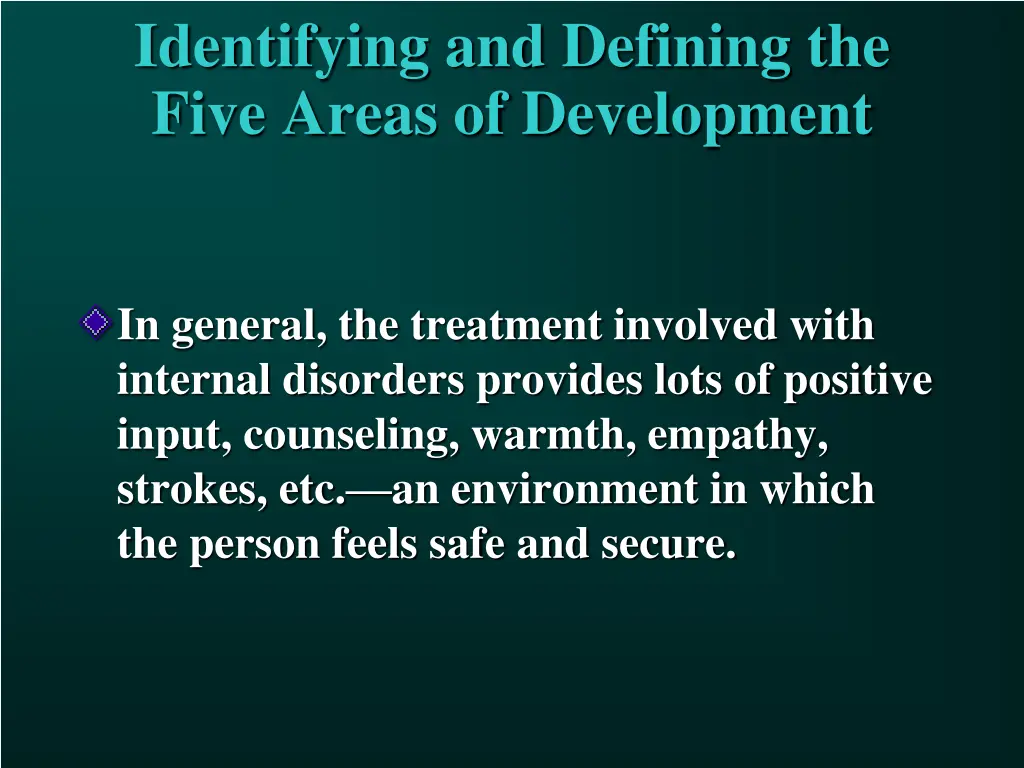 identifying and defining the five areas 21