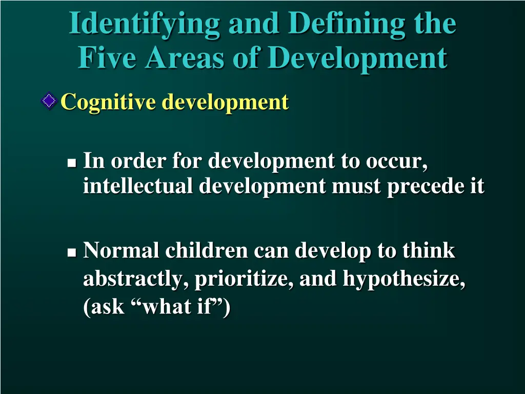 identifying and defining the five areas 22