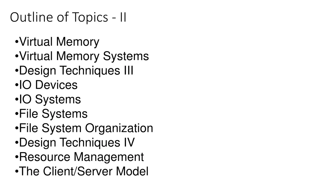 outline of topics ii