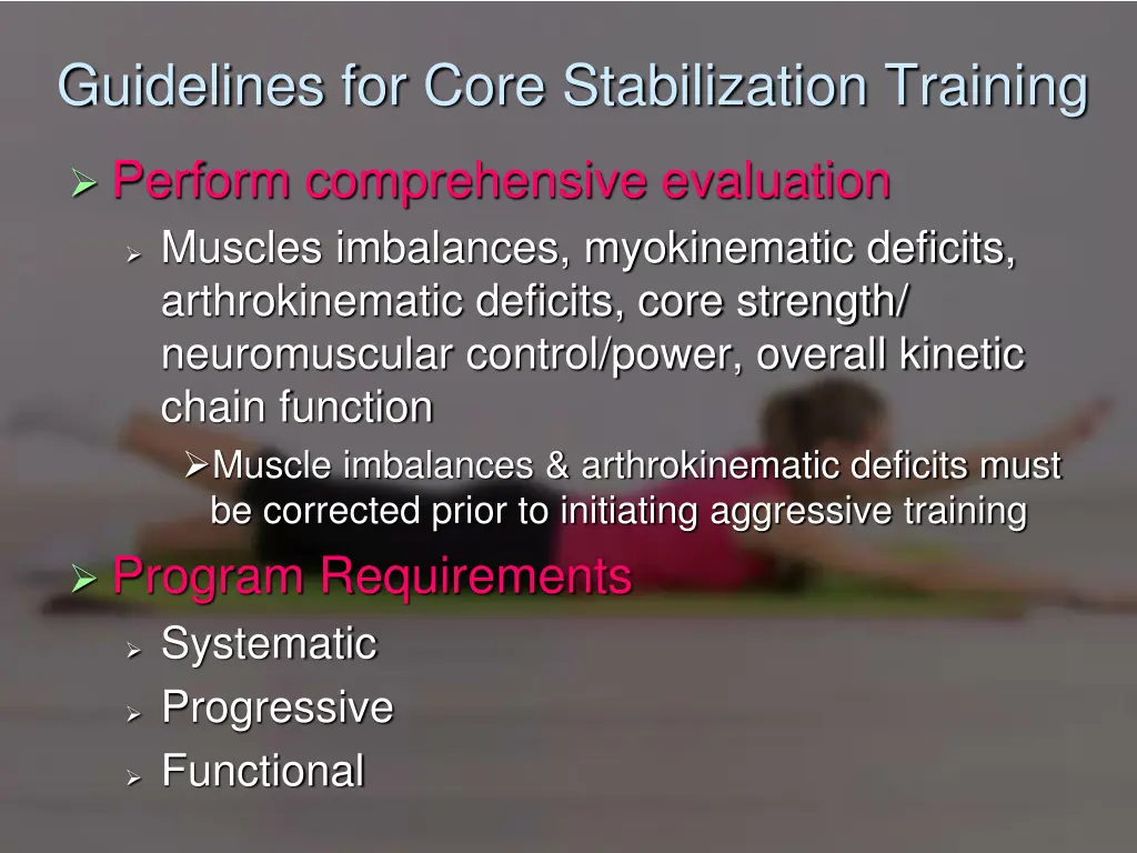 guidelines for core stabilization training