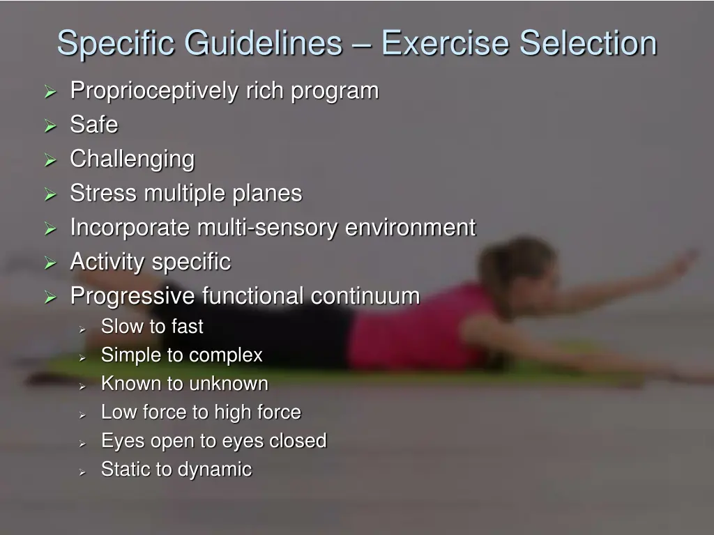 specific guidelines exercise selection