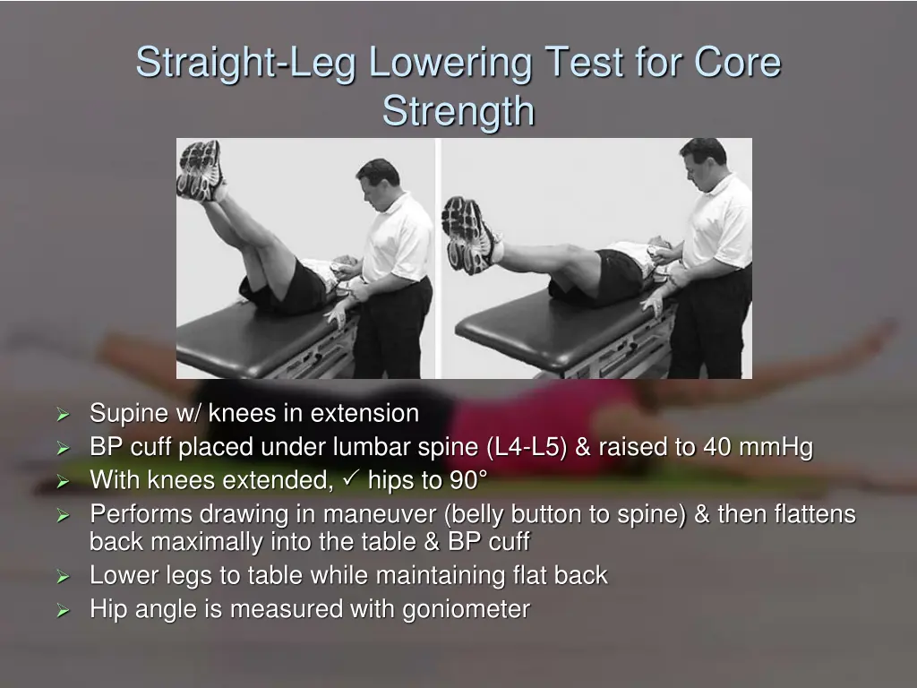 straight leg lowering test for core strength