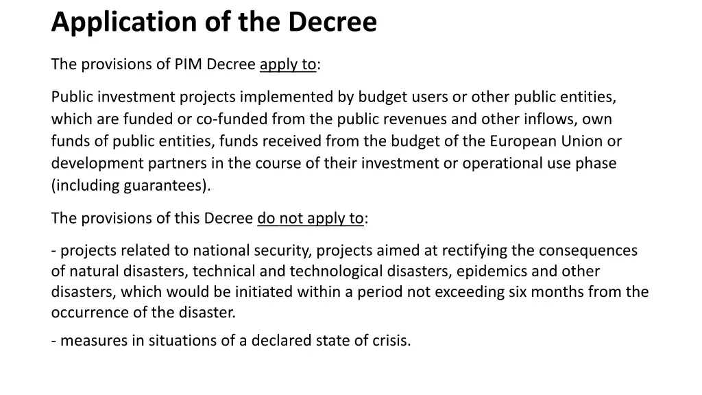 application of the decree