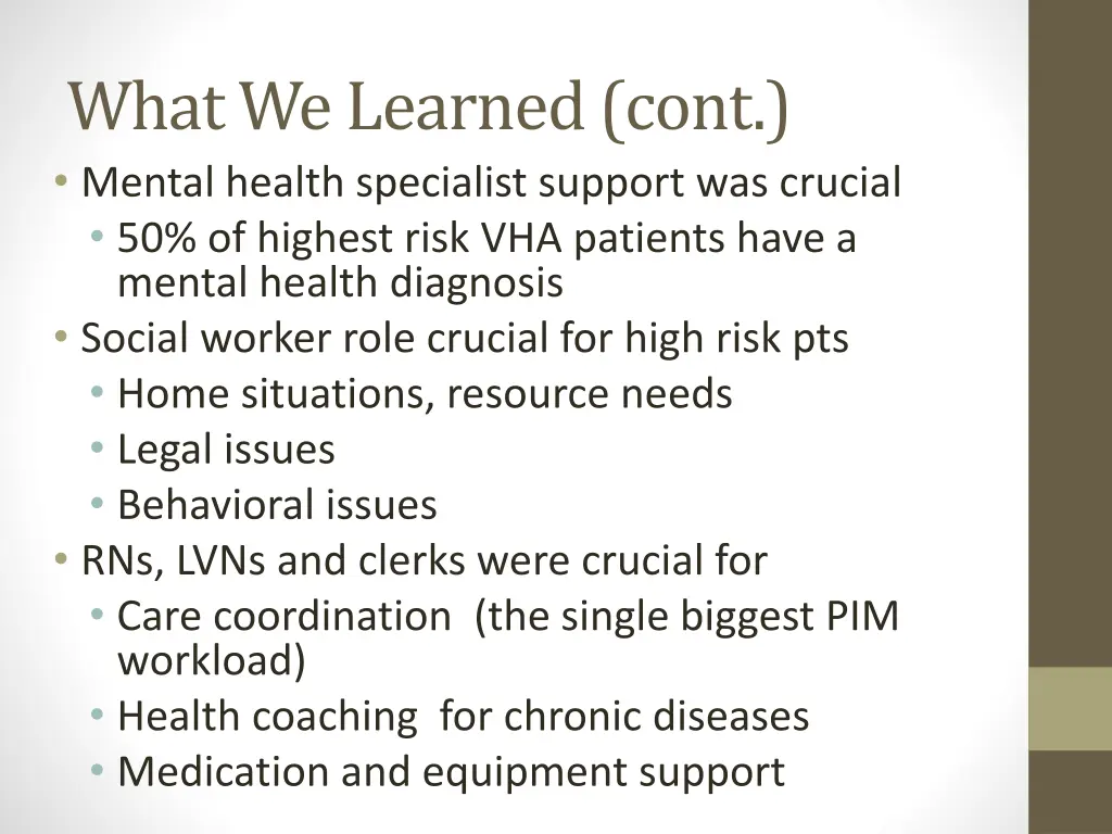 what we learned cont mental health specialist