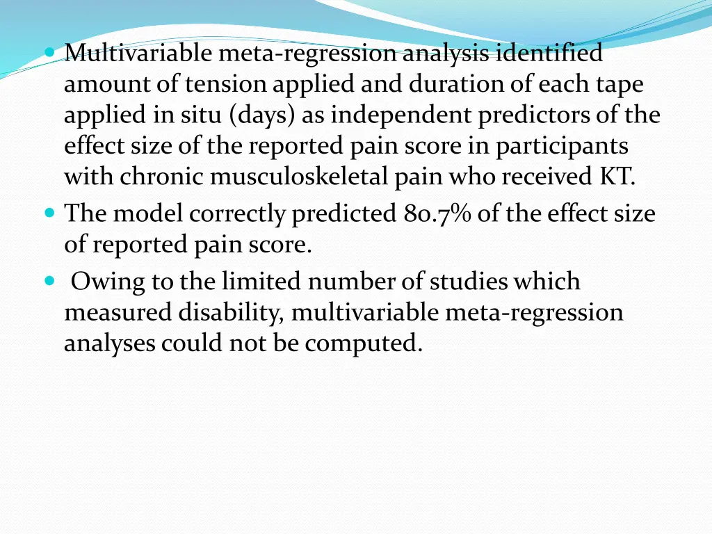 multivariable meta regression analysis identified