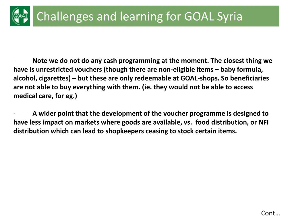 challenges and learning for goal syria