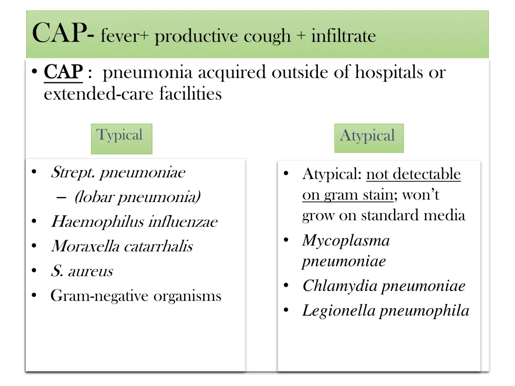 cap fever productive cough infiltrate