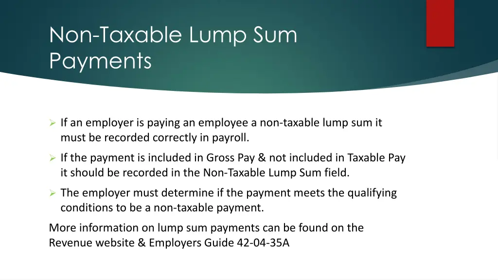 non taxable lump sum payments