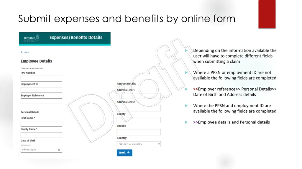 submit expenses and benefits by online form draft 1