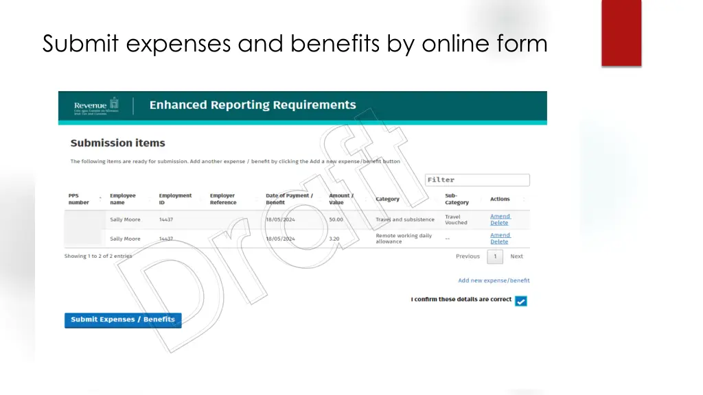 submit expenses and benefits by online form draft 4