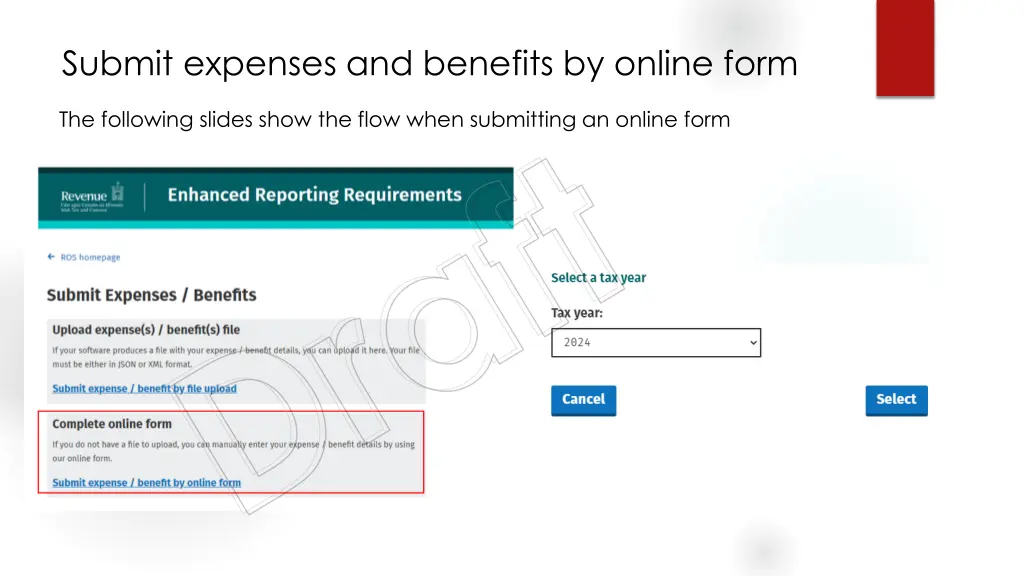 submit expenses and benefits by online form draft