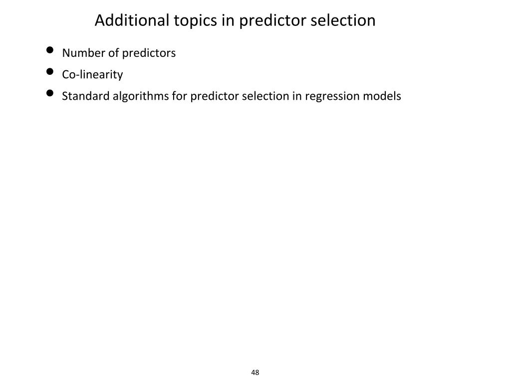 additional topics in predictor selection number