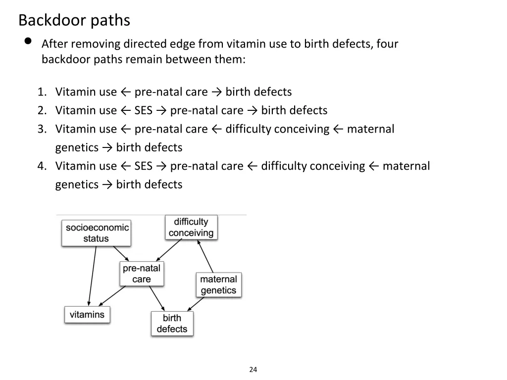 backdoor paths after removing directed edge from