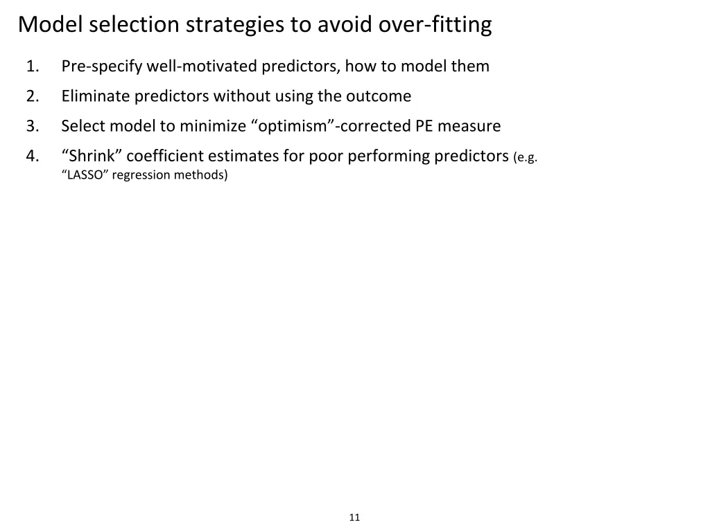 model selection strategies to avoid over fitting