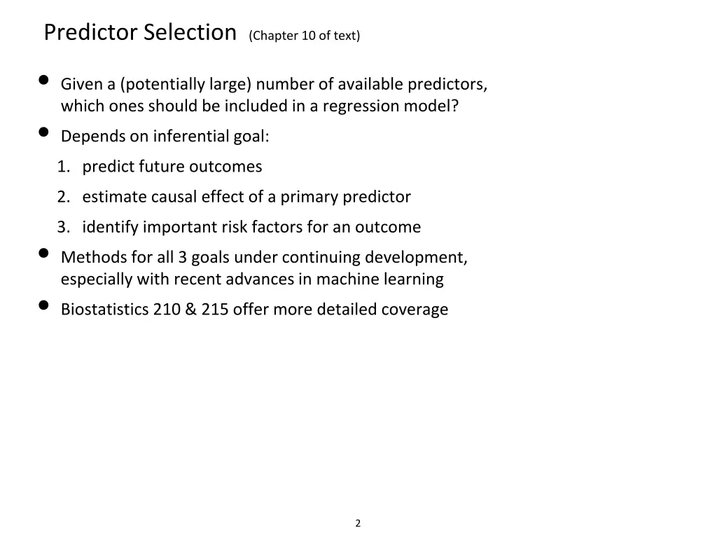 predictor selection chapter 10 of text
