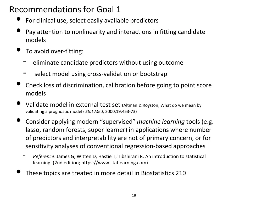 recommendations for goal 1 for clinical