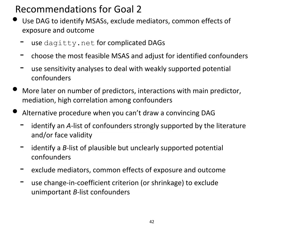recommendations for goal 2 use dag to identify