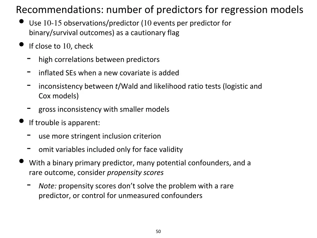recommendations number of predictors