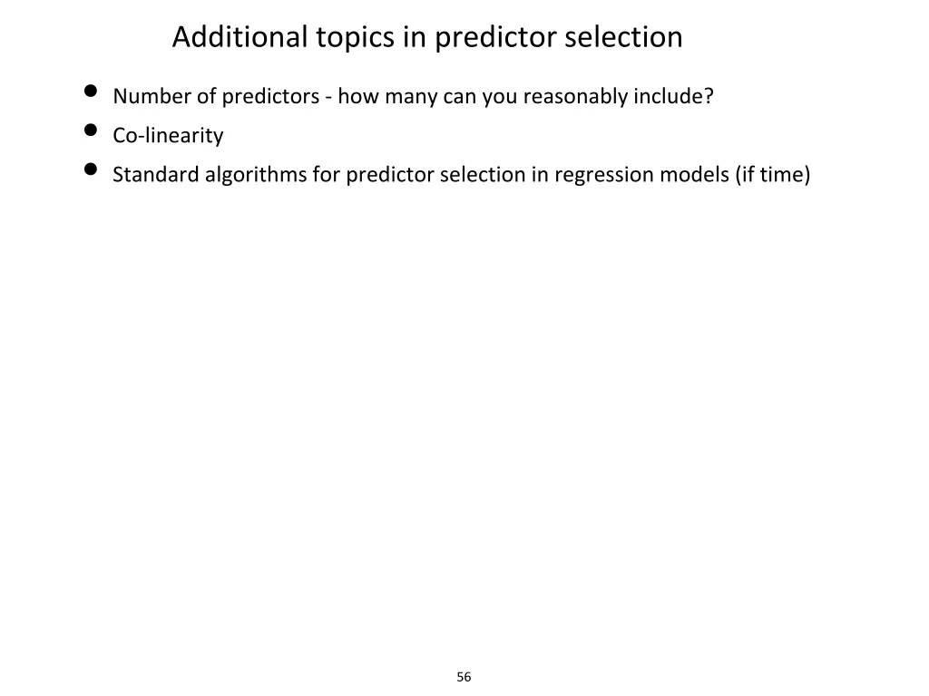 additional topics in predictor selection number