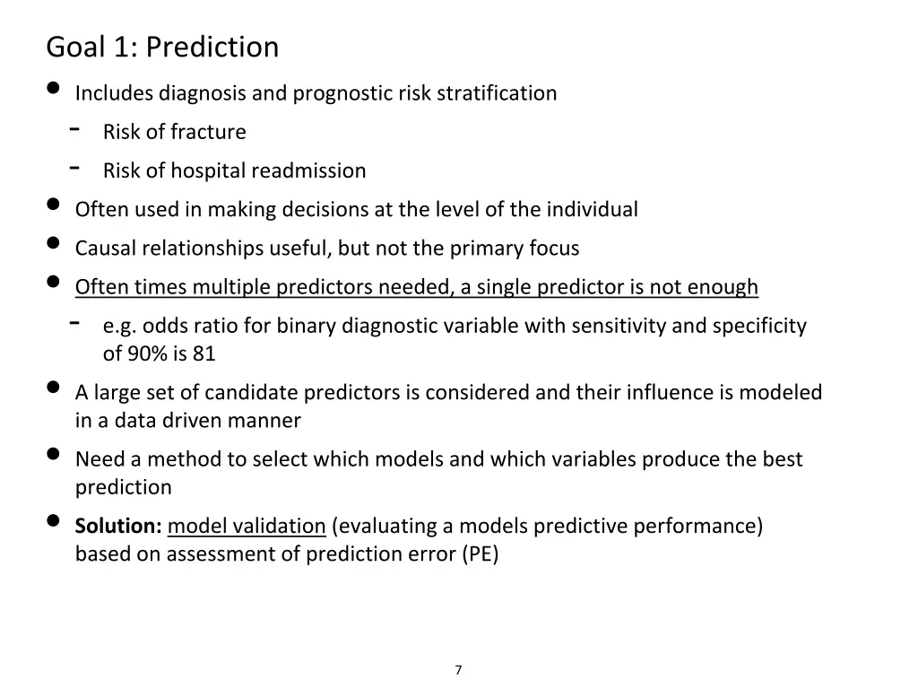 goal 1 prediction includes diagnosis
