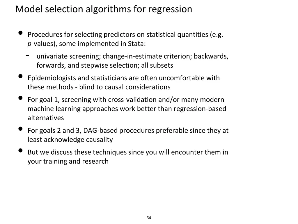 model selection algorithms for regression