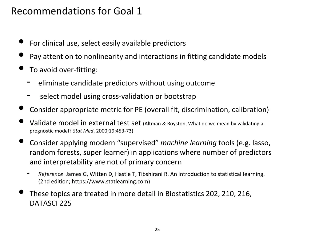 recommendations for goal 1